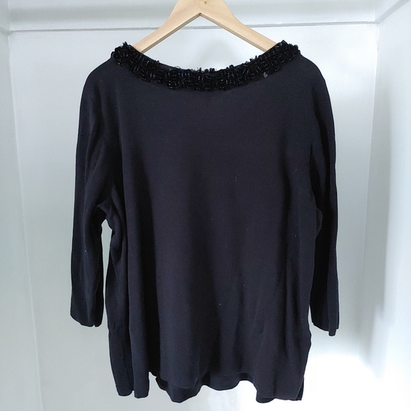 Talbots rsvp | black long sleeved sweater with beaded collar plus sized - Picture 5 of 7
